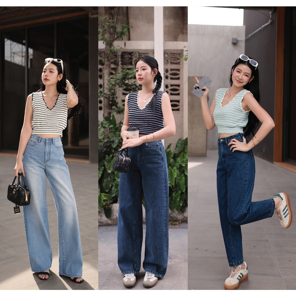 T0123030 Knit Crop Top มี 3 สี : สีขาวครีม, สีกรมเข้มอมดำ, สีฟ้าอมเขียวหม่น - NUMBERSEVEN