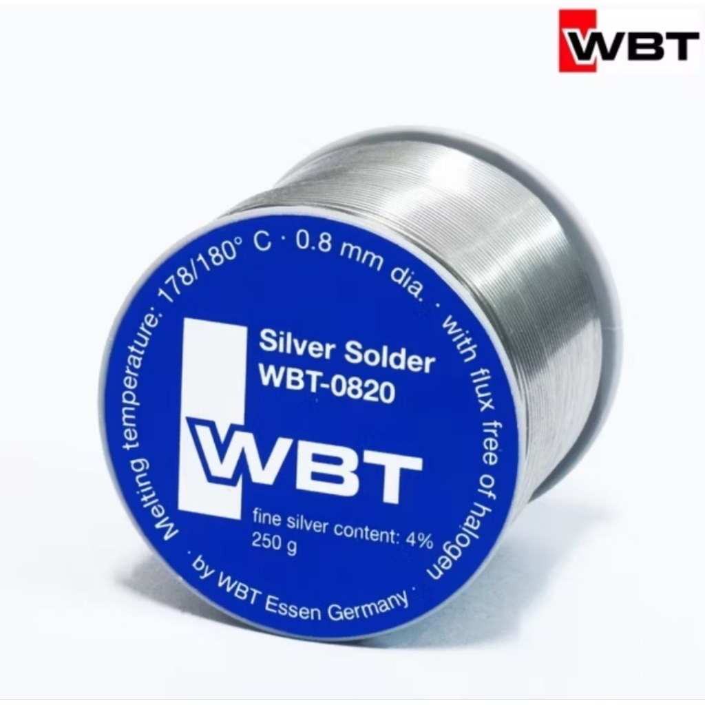 ตะกั่วเงิน WBT 0820 Silver Solder 0.8mm Silver 4% ของแท้จากเยอรมันนี แบ่งขายราคาต่อ 1 เมตร