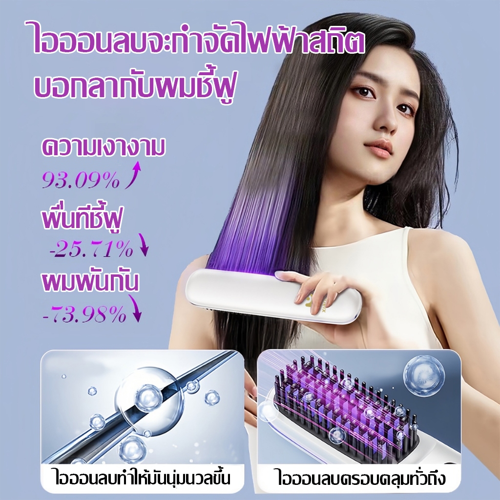 【รับประการ 5 ปี】หวีไฟฟ้าไร้สาย ซี่หวีเคลือบไม่ลวกหน้าและมือ 10000mAh ทรงผมอยู่ทรงยาวนาน 24h หวีรีดผม หวียืดผมไร้สาย - รูปที่ 2