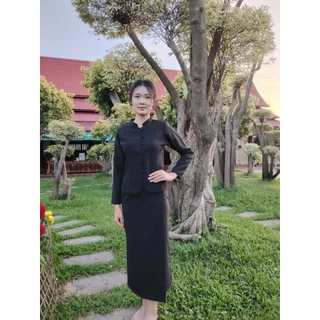 ชุดดำจิตรลดา​ผ้าถุง​ซิป​ข้าง ผ้า​อ๊อก​ฟอร์ด​ งานไม่อัดกาว