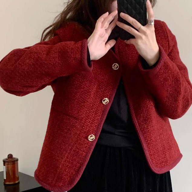 ✨ผู้หญิง สีแดง แฟชั่น เสื้อแขนยาว สไตล์เกาหลี เสื้อทวิต ขนาดใหญ่ Blazer พร้อมส่ง