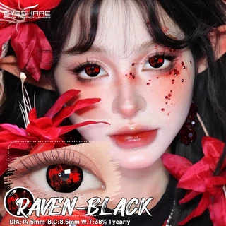 {COD} Cosplay คอนแทคเลนส์ RAVEN 14.5 มม. ลายอะนิเมะ เลนส์สีขาว / ดำ ฮาโลวีน