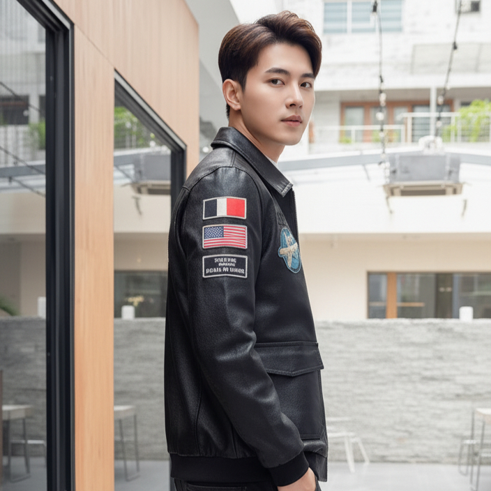CODเสื้อผ้าผู้ชายอินเทรนด์ เสื้อแจ็กเก็ตหนังผู้ชาย ผ้าดี รูปที่ 3