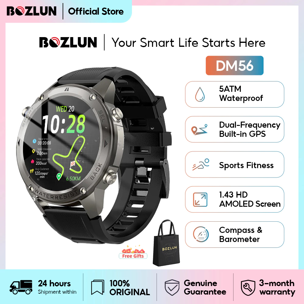 Bozlun🔥Smart watch สมาร์ทวอทช์ GPS ติดตามที่แม่นยํา หน้าจอสัมผัสขนาด 1.43 นิ้ว 5ATM กันน้ำ นาฬิกากีฬากลางแจ้ง 500mAh