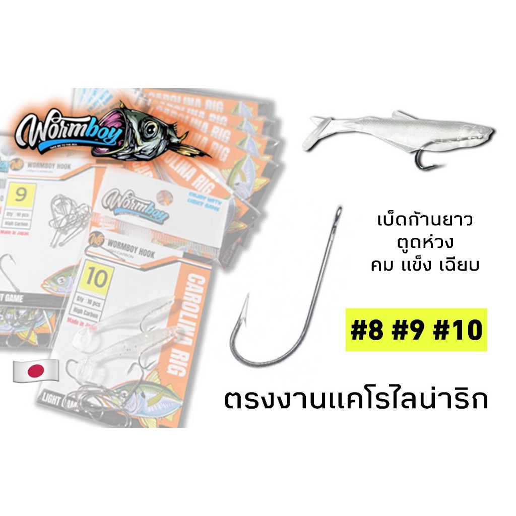 เบ็ดเดี่ยว Wormboy Hook ก้านยาว ตูดห่วง (Carolina Rig) สำหรับเหยื่อยาง Light Game/Aji
