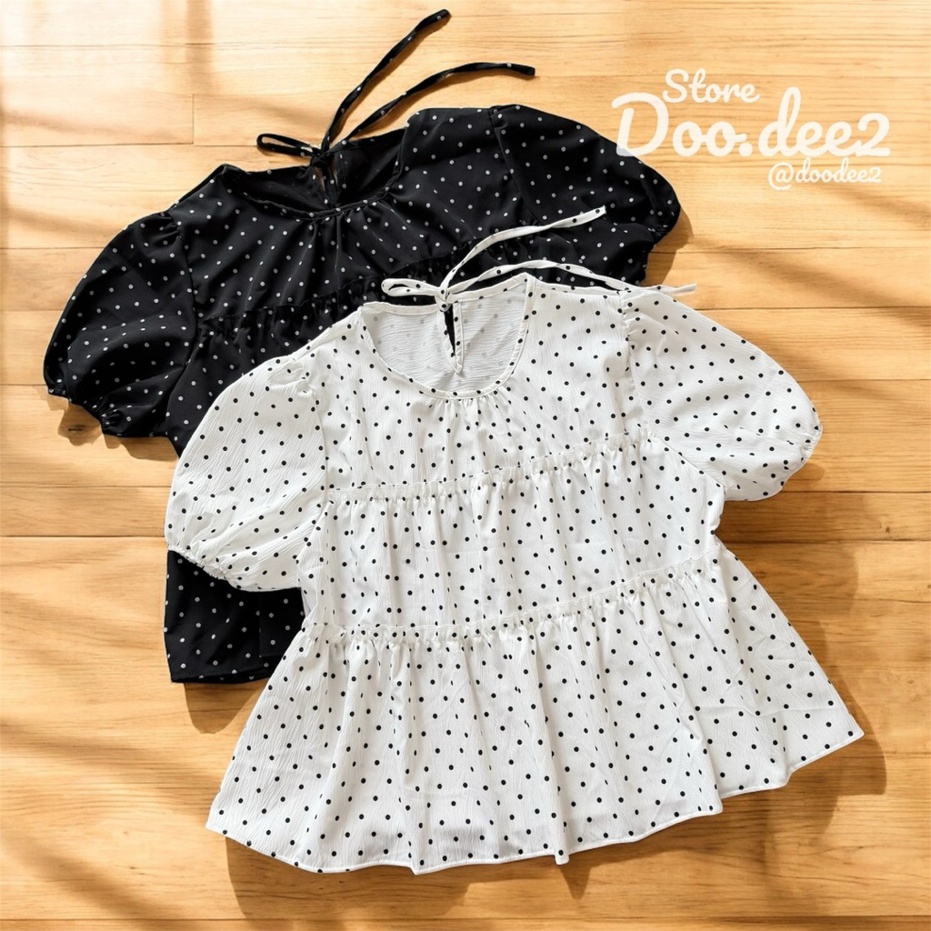 ♦️DOODEE2♦️เสื้อแขนตุ๊กตาทรง oversize ลายจุด สาวอวบใส่ได้