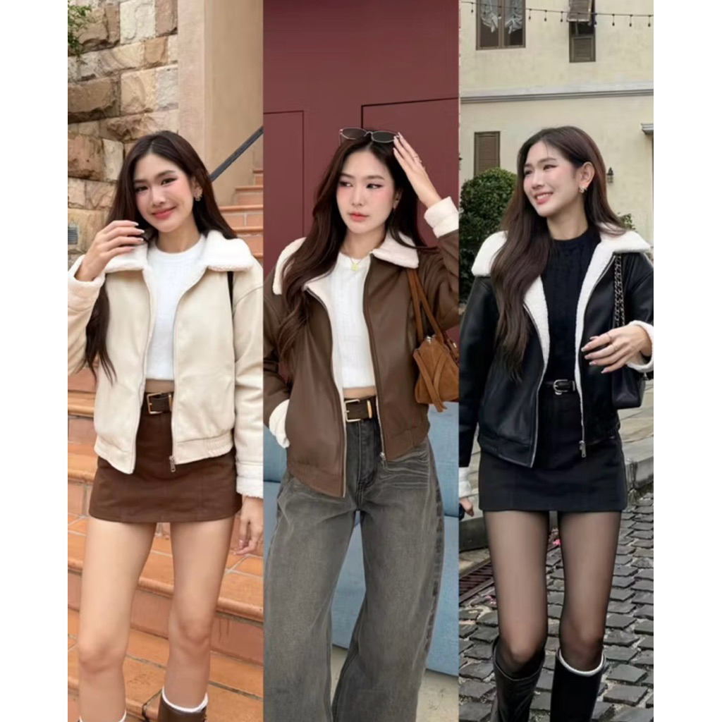 NICHARIS - เสื้อ Jacket หนังขนปุย รุ่น Copen Leather Jacket