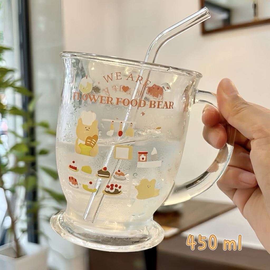 แก้วน้ำหูจับ ลายการ์ตูนน่ารัก สีชมพู 450 ml แก้วกาแฟ แก้วน้ำใส่นม พร้อมส่ง