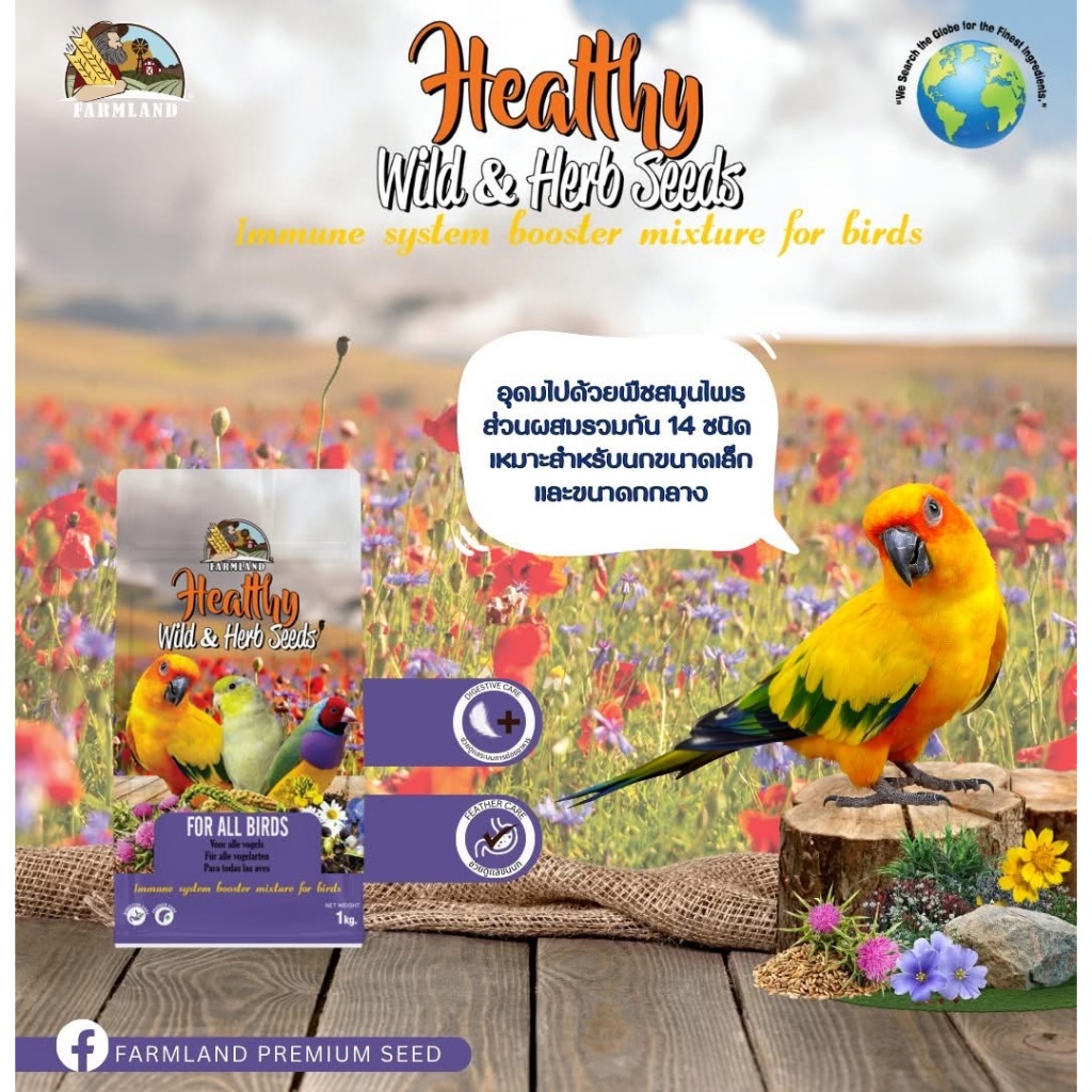 Farmland Healthy Wild & Herb seeds 1kg (ถุงบริษัท) อาหารนกแก้ว สมุนไพรรวม สำหรับนกขนาดเล็กเเละกลาง