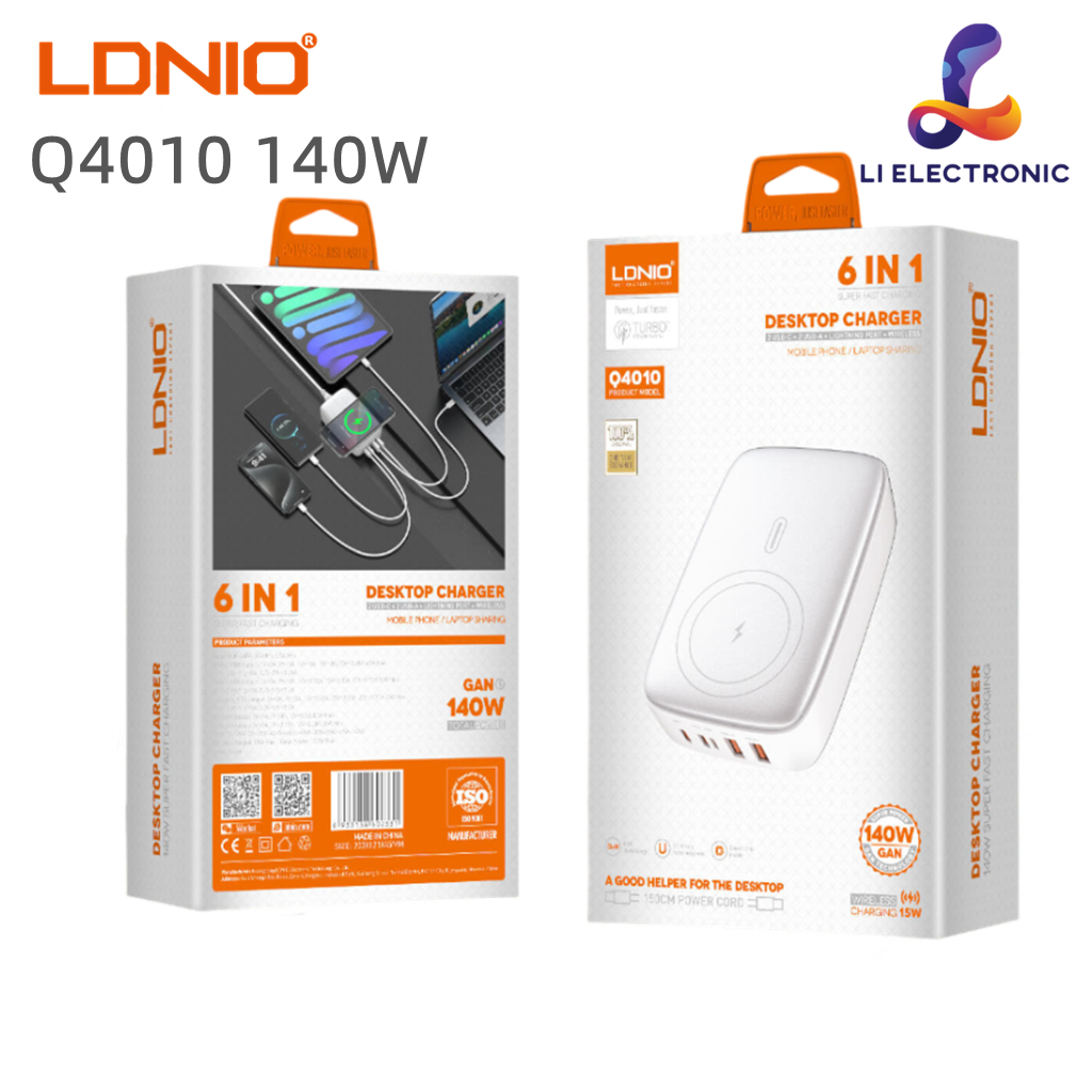 LDNIO Q4010 PD 140W Super Fast Charge + Wireless Charge อะแดปเตอร์พอร์ต การชาร์จ เครื่องชาร์จไร้สาย