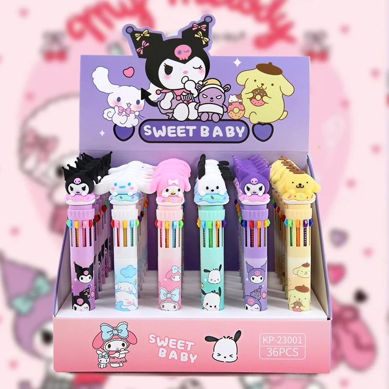 🔥ยกกล่อง36ชิ้น🔥 ปากกากดหลายสี 10 สี ปากกาลูกลื่น ปากกาหลายสี ปากกาลายการ์ตูน เครื่องเขียน ของแจก