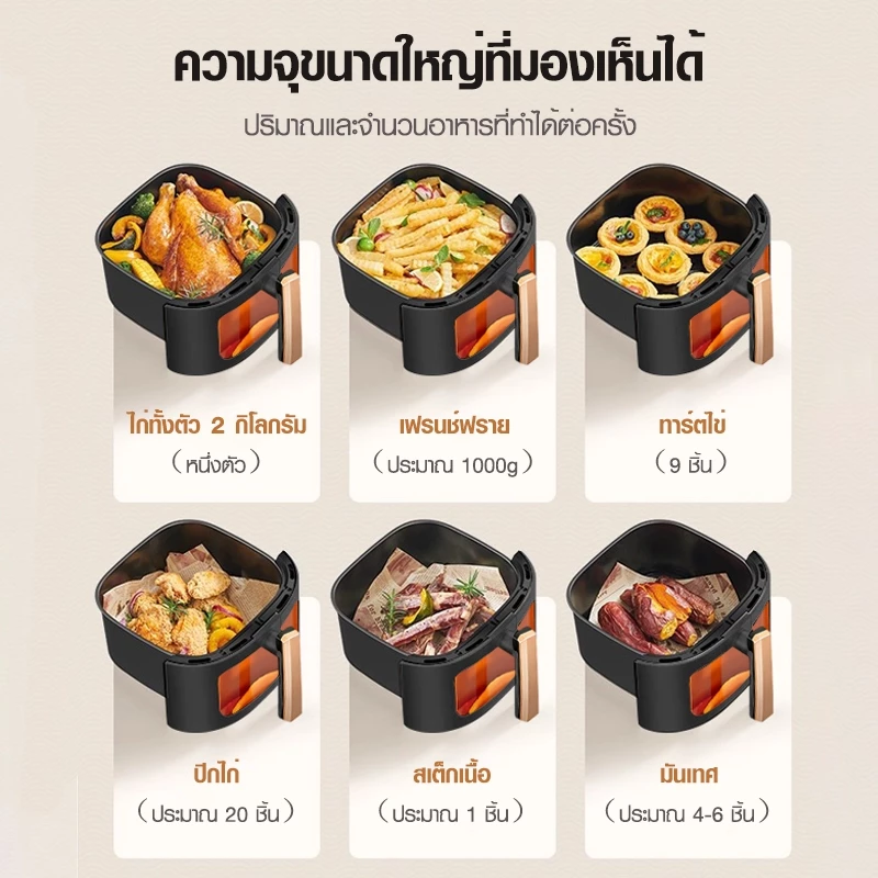 Muller หม้อทอดไร้น้ำมัน 6 ลิตร อเนกประสงค์ ความจุขนาดใหญ่ 1200W Air Fryer แบบสัมผัส หม้อทอด หน้าต่างโปร่งใส thumbnail 6