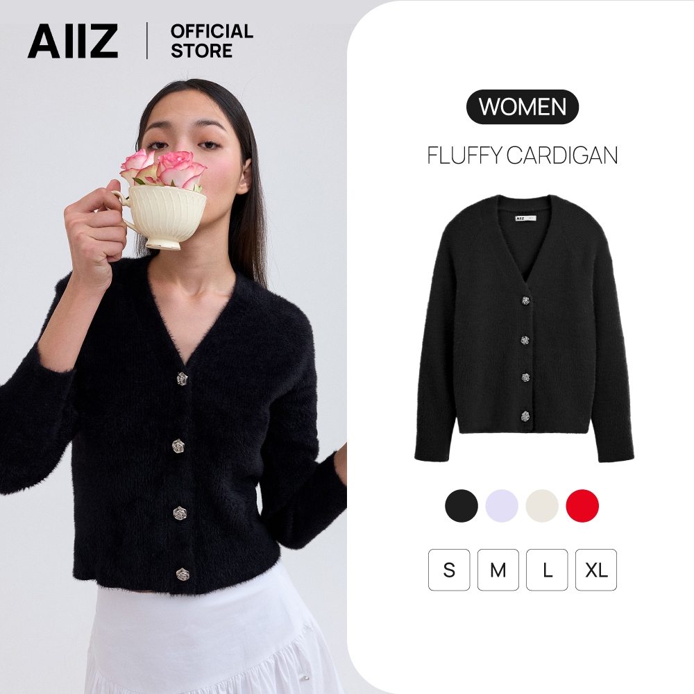 AIIZ (เอ ทู แซด) - AIIZ เสื้อคาร์ดิแกนผู้หญิง ผ้าขน AIIZ Women's Fluffy Cardigan
