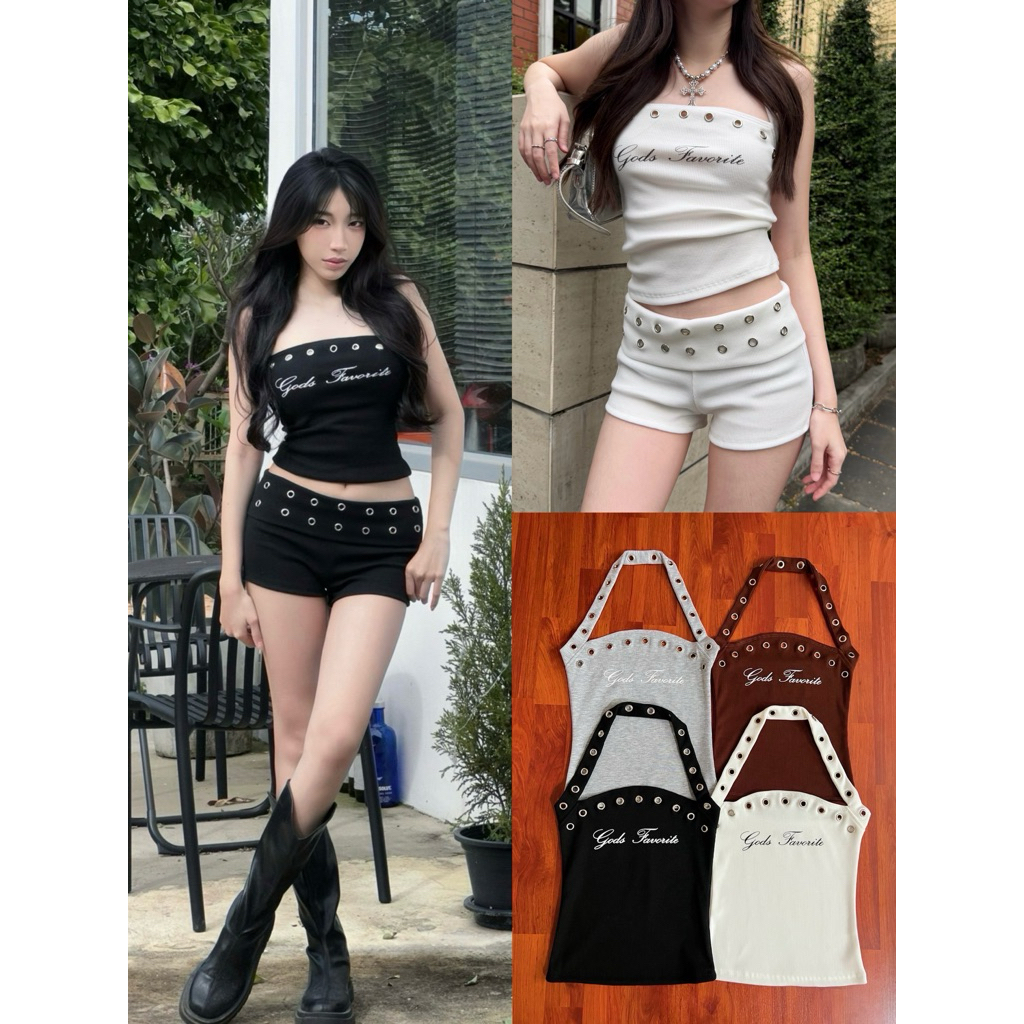 เสื้อคล้องคอ+กางเกง ดีเทลหมุดตาไก่