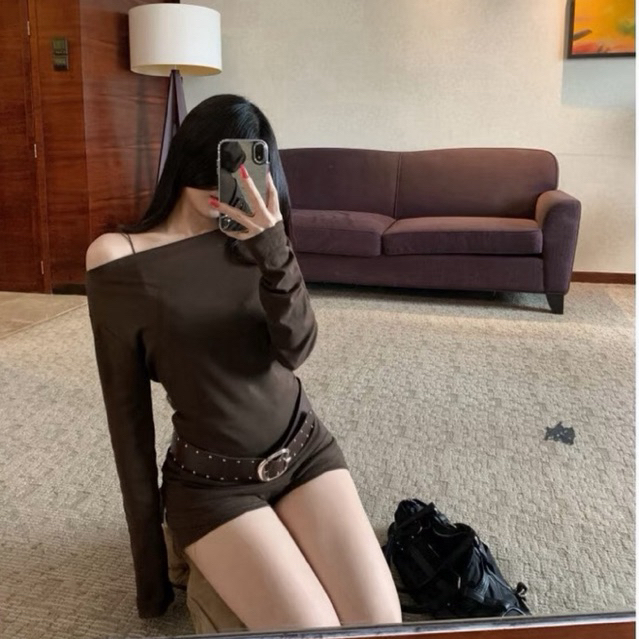 BY0369 Set3ชิ้น เสื้อปาดไหล่+กระโปรงกางเกง+เข็มขัด benly co - รูปที่ 6