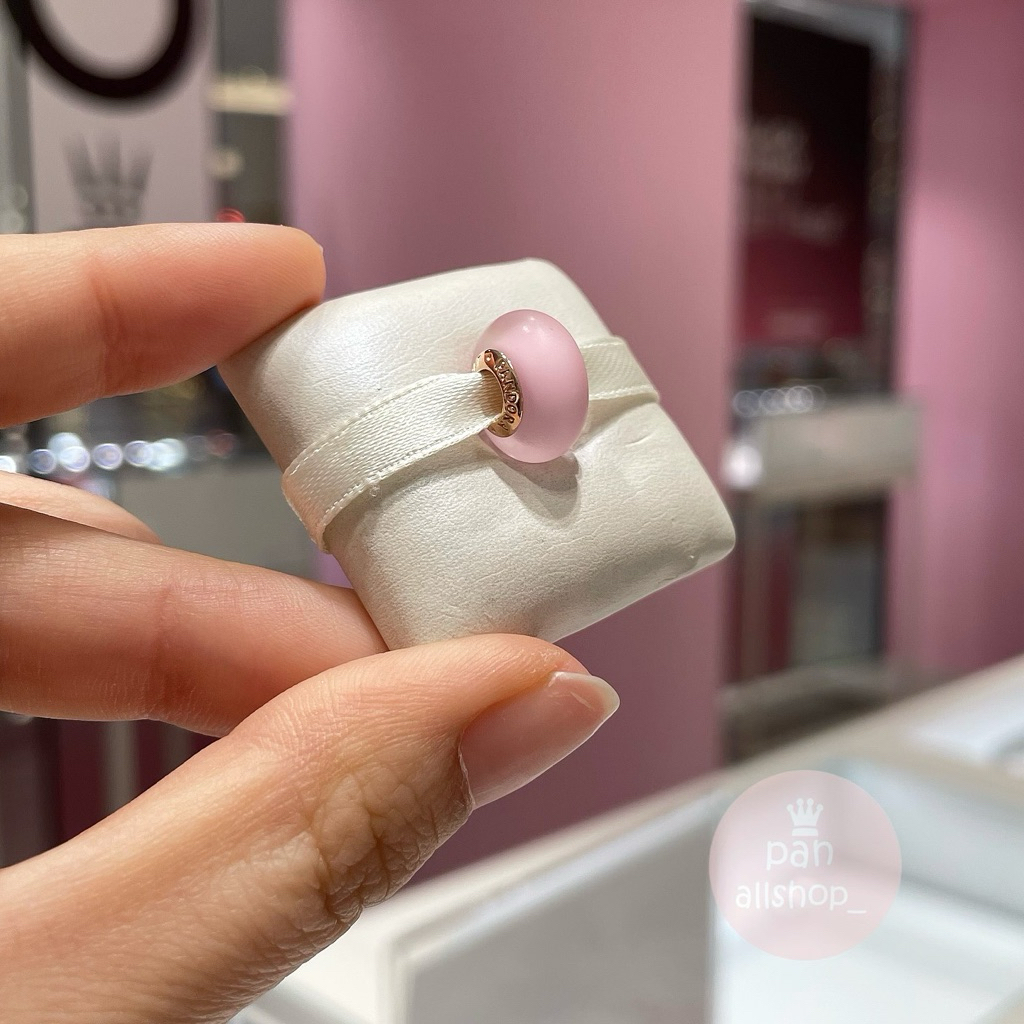 (ของแท้100%)Pandora Matte Pink Murano rose มูชมพูแกนโรสส ชมด้าน