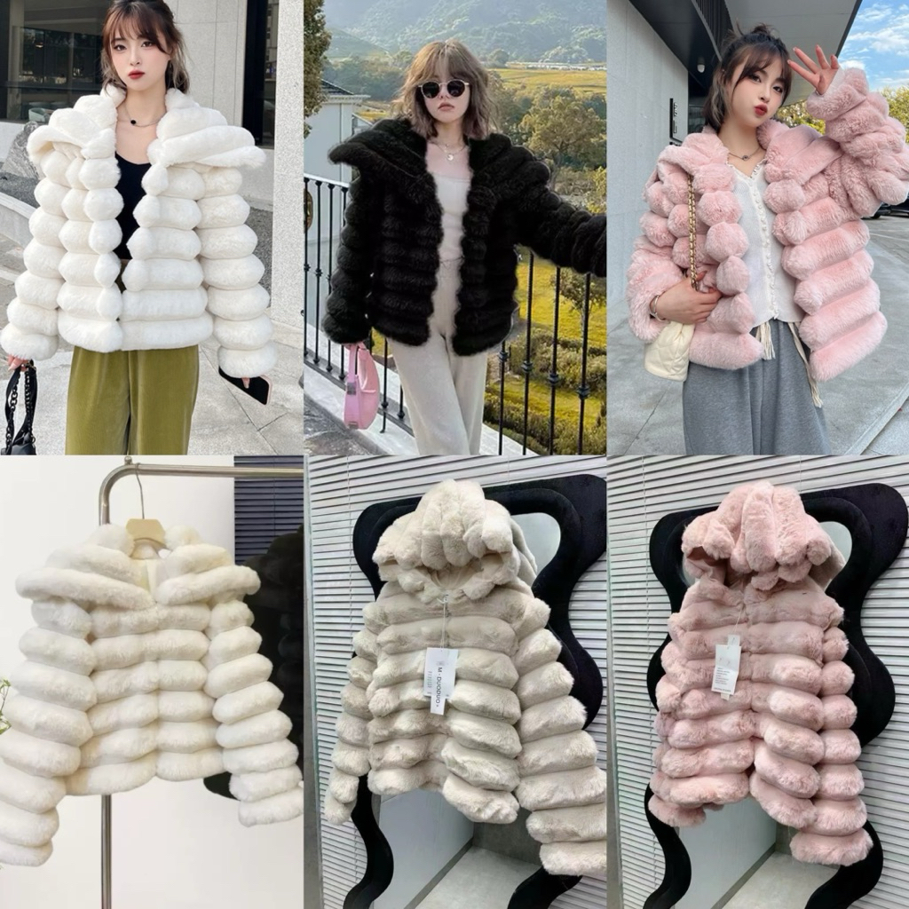 เสื้อกันหนาวแขนยาวขนมิ้งค์ ขนเฟอร์งานสวยมากเนื้อสัมผัสน้องนุ่มมากมีฮู้ด