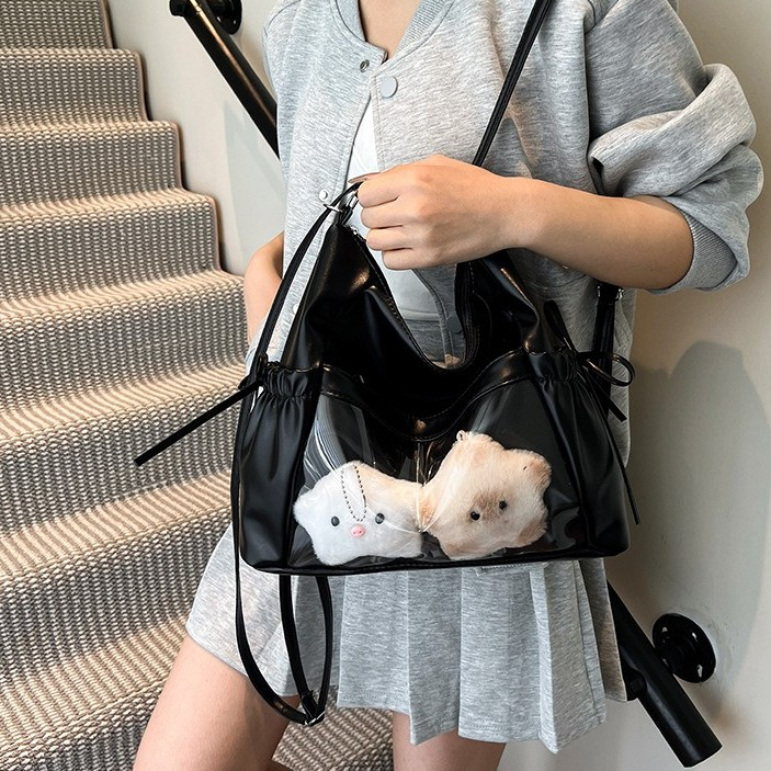 กระเป๋าสะพายไหล่แฟชั่นสตรี ดีไซน์โบว์ กระเป๋าสะพายข้างทรงเรียบง่ายสไตล์เกาหลีความจุขนาดใหญ่ เหมาะสำหรับออกไปข้างนอก