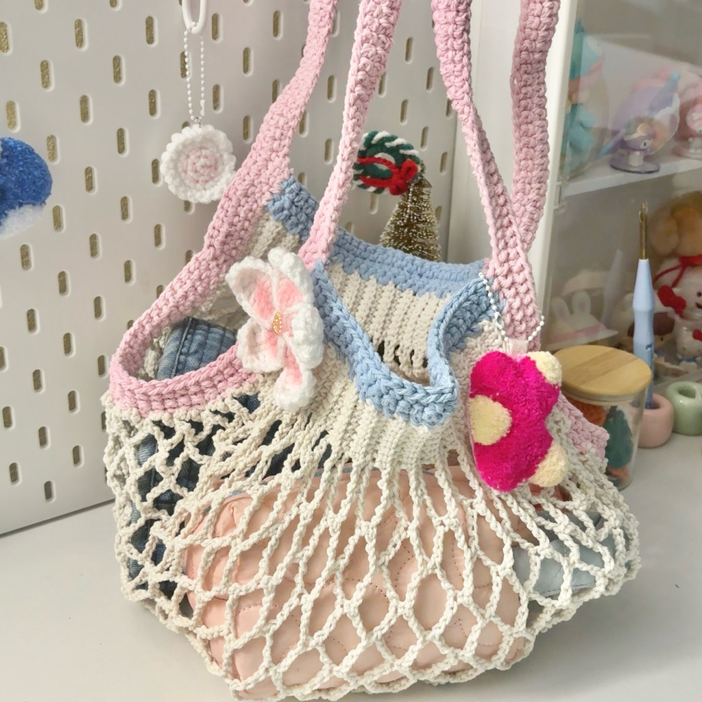 ✅พร้อมส่ง✅ AMI Mesh cute bag |  กระเป๋าไหมพรมตาข่าย จุของได้เยอะ💘