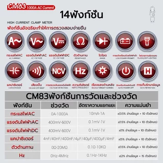 🔥14ฟังก์ชั่น มัลติมิเตอร์🔥CM83 1000A แคลมป์มิเตอร์มัลติมิเตอร์แบบดิจิตอล LCDแคลมป์มิเตอร์