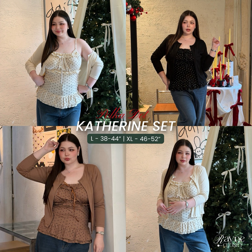 Katherine Set - เซ็ต 2 ชิ้น เสื้อสายเดี่ยวลายจุด Polka dot + เสื้อคลุมแขนยาว (Plus-size)