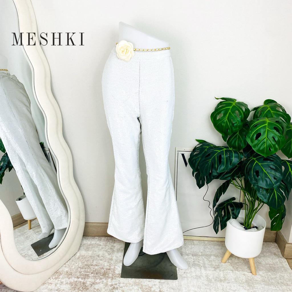ไซด์ S-M แบรนด์ Meshki แท้ 100%🌸กางเกง เอวสูง งานเกล็ดวิบวับ สีขาว ใส่ออกงาน ชุดออกงาน ชุดปาร์ตี้3
