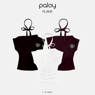 Paloy - PL1839 เสื้อแฟชั่นผู้หญิงคล้องคอ โลโก้หัวใจติดเพชร