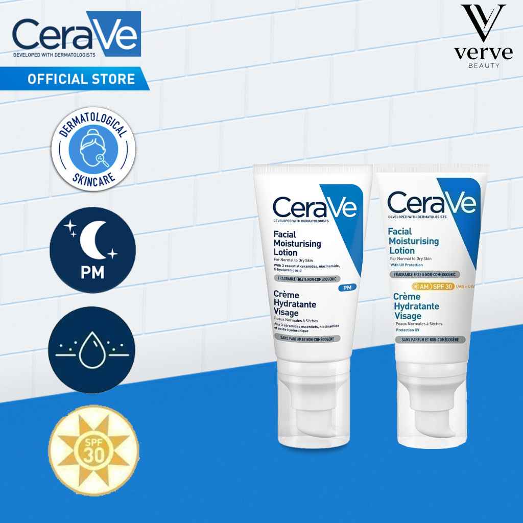 CERAVE Facial Moisturizing Lotion PM 52ML + CERAVE Facial Moisturizing Lotion AM SPF30 52ML Lotion ส