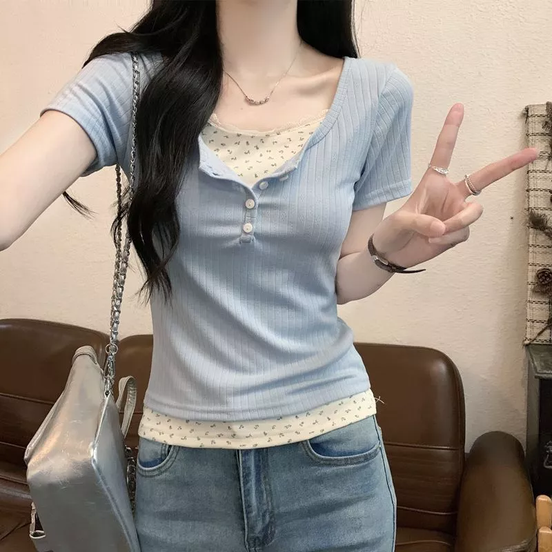 ชุดเสื้อแขนสั้นสองชิ้นลายพิมพ์ดอกไม้ thumbnail 6