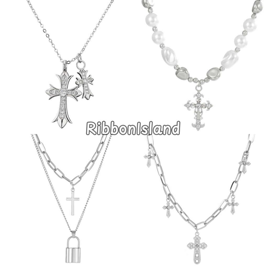 สร้อยคอ สร้อยคอไม้กางเขน สไตล์เกาหลี y2k แฟชั่น จี้ cross พลอยเทียม ins โซ่ สำหรับผู้หญิง มีหลายแบบให้เลือก ส่งเร็ว COD