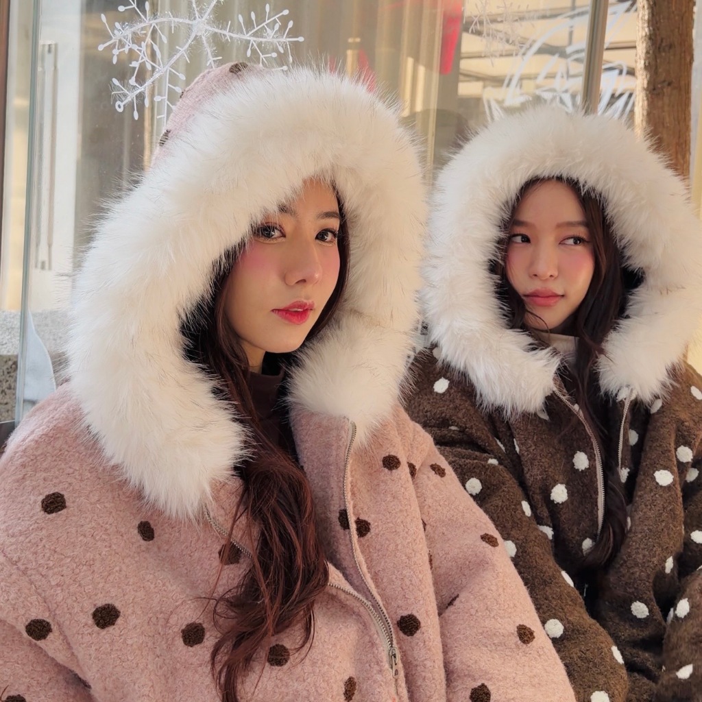 CO1236 Snow Puff Dot Winter Hoodie Jacket