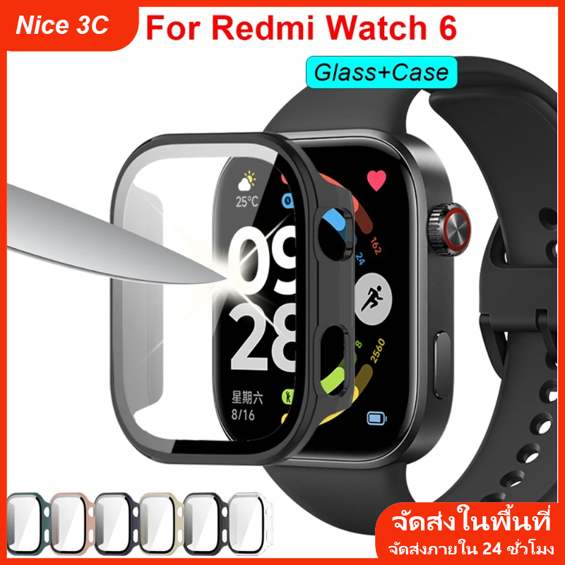 เคสกระจกนิรภัย + PC สำหรับ Xiaomi Redmi Watch 6 อุปกรณ์เสริมฝาครอบ ตัวป้องกันหน้าจอ เคสนาฬิกาสำหรับ Redmi Watch 5/4