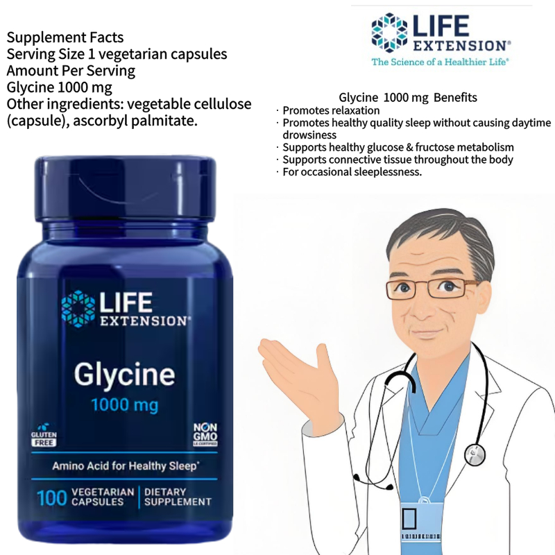 Life Extension Glycine 1000 mg 100 vegetarian capsules Item # 01669