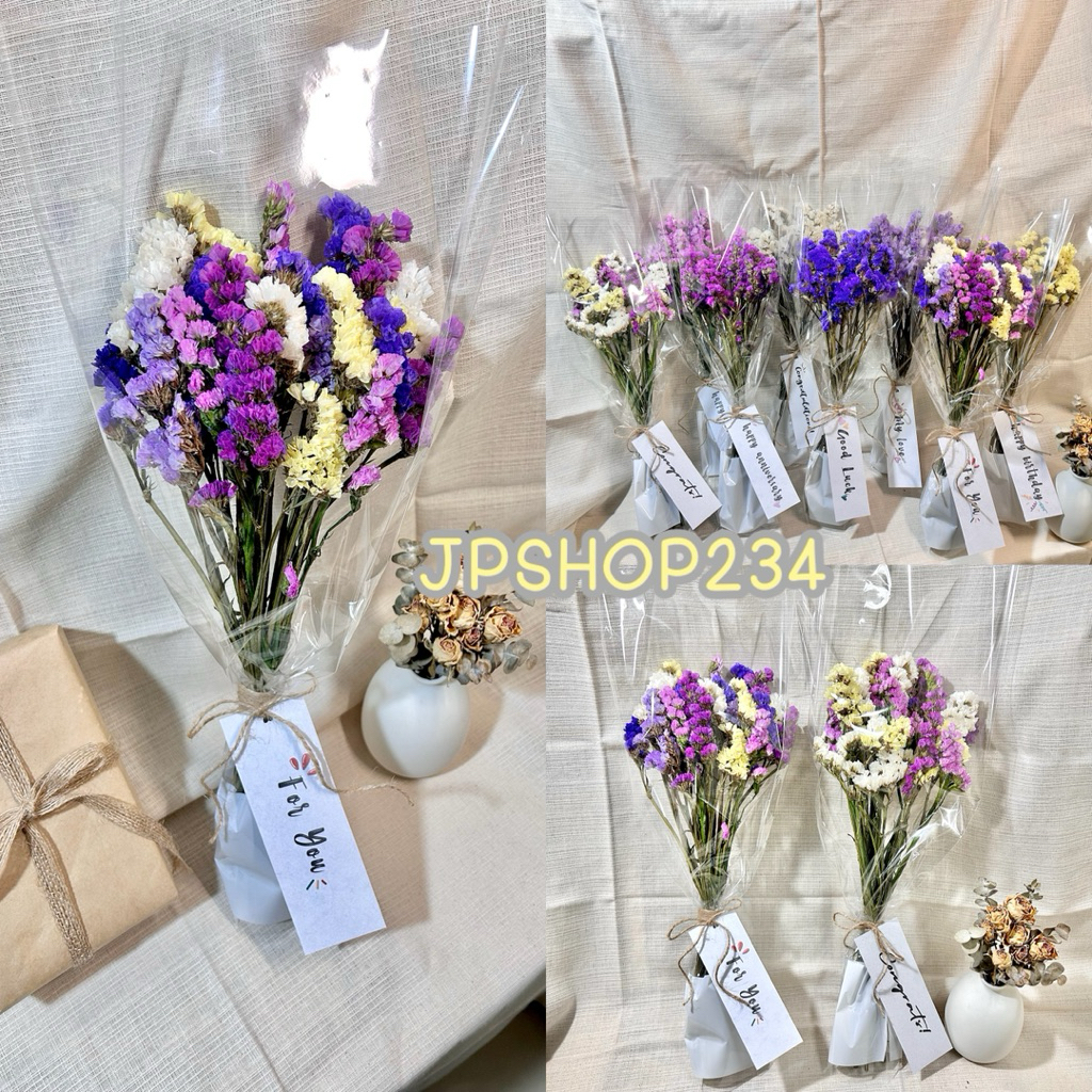 JPCraft🌻-ช่อสเตติส ห่อซองใส พร้อมการ์ดข้อความ ดอกไม้ปัจฉิม(เลือกข้อความได้) มีหลายสี(F31)