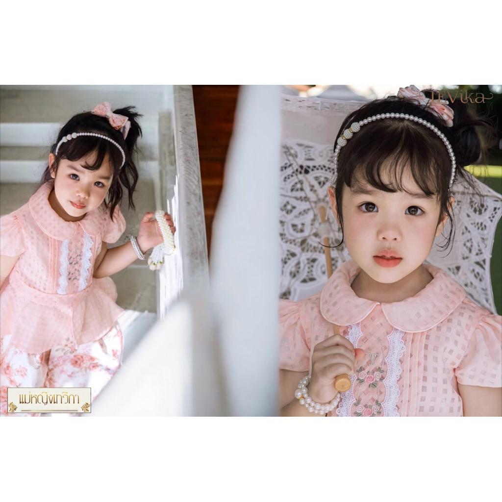 tevika ชุดไทยเทวิกา/แม่หญิงพุดซ้อน/ชุดไทยสีโอรส90(2-3ขวบ)