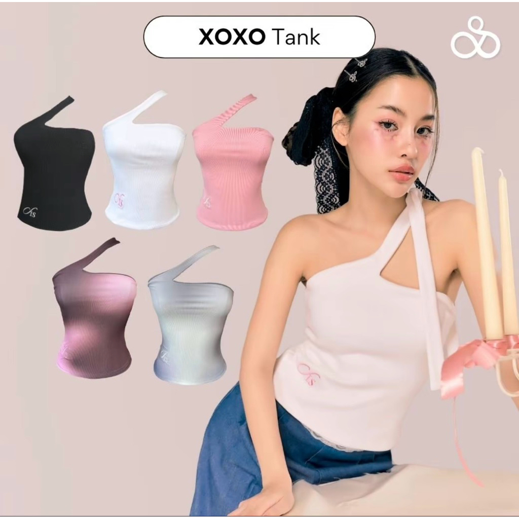 เสื้อ sistersfabric - xoxo Tank เสื้อเกาะอกผูกคอ แบบเฉียง สีดำ ปัก sis สามารถใส่ได้หลายแบบ ไซร์ L
