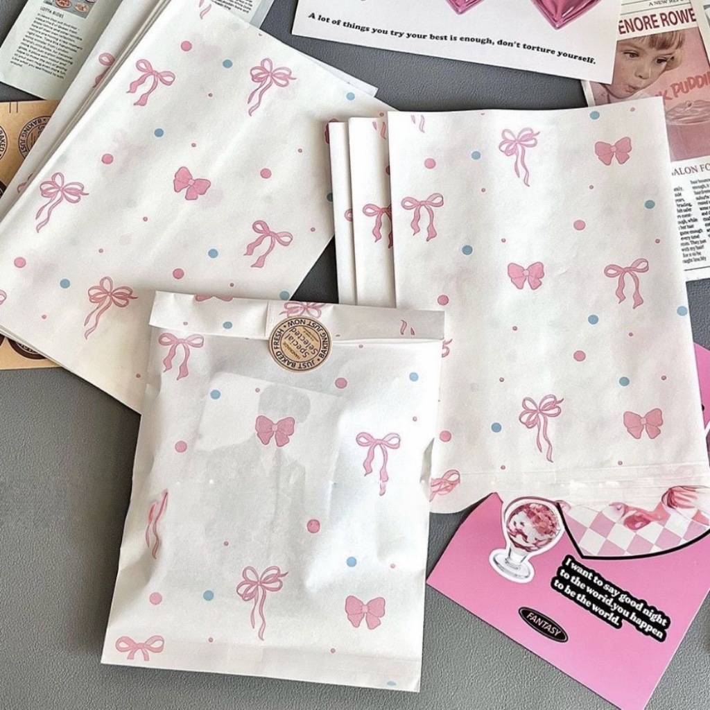 ✔[🇹🇭พร้อมส่ง🎁]ถุงกระดาษ ถุงกระดาษของขวัญ ลายโบว์น่ารัก ขนาด17*12cm ราคา10ชิ้น dai1