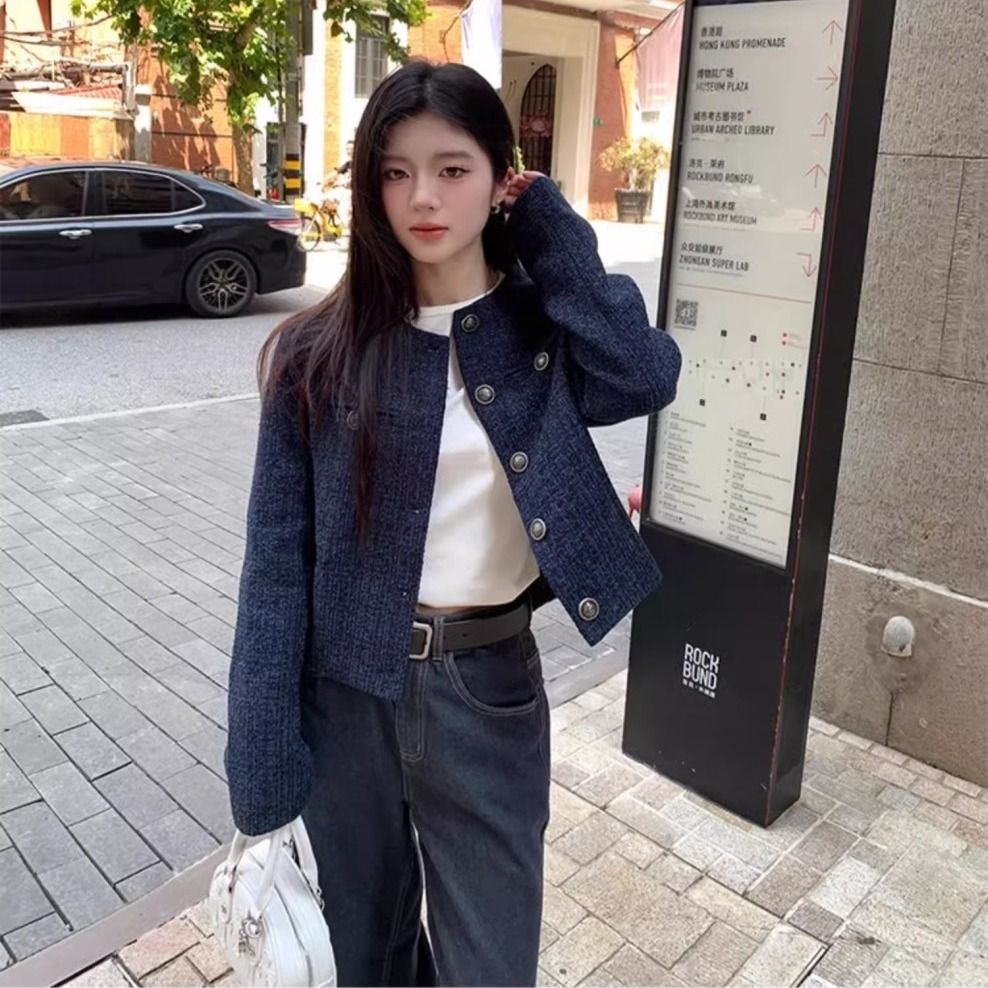 ❤ เสื้อสตรี พร้อมส่ง ❤ เบลเซอร์ สีฟ้า แขนยาว ผ้าทวิต น่ารัก โค้ท เสื้อคลุม ผู้หญิง แจ็คเก็ต สไตล์เกาหลี สบายๆ