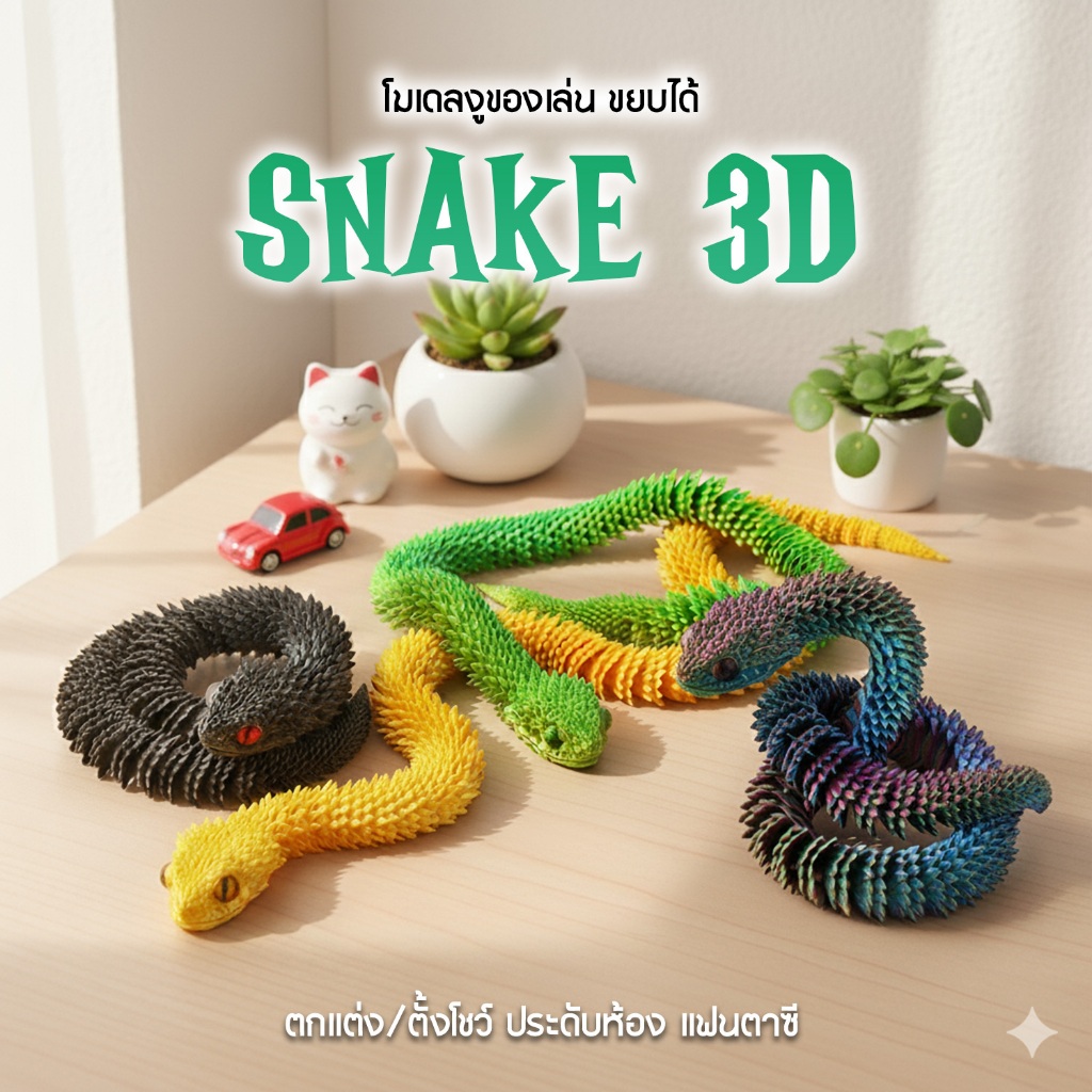 3D Snake Toys งู 3D ของเล่นพิมพ์สามมิติ งูยืดหยุ่น ฟิกเกอร์ตั้งโชว์ ตกแต่งบ้าน สีสดใส แข็งแรง ทนทาน