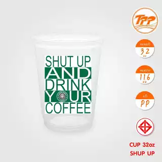 TPP (ยกลัง) แก้วพลาสติก 32oz พิมพ์ลาย ปาก 116 มม. 1,000 ใบ PP