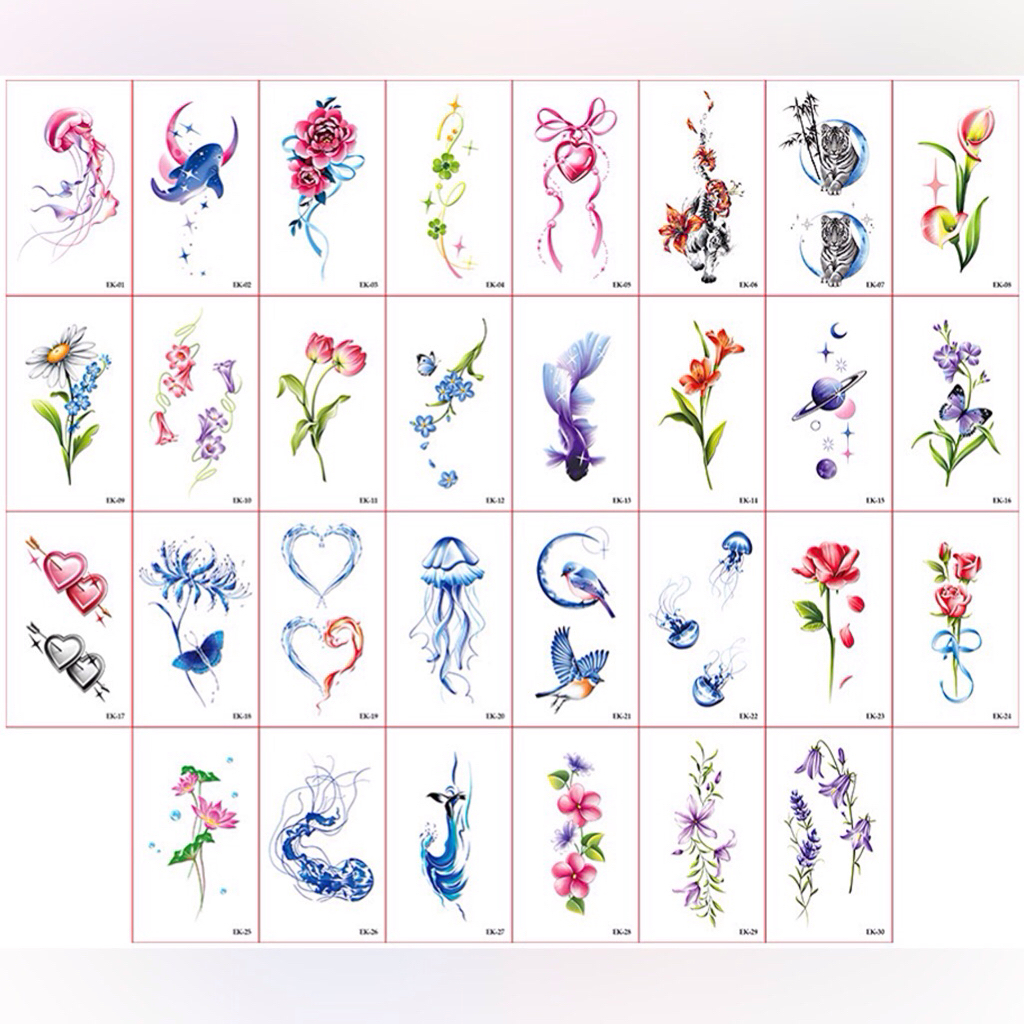 🪼 แทททู  EK ดอกไม้ ปลา กระพรุน อวกาศ 6x10cm. พร้อมส่งใน🇹🇭