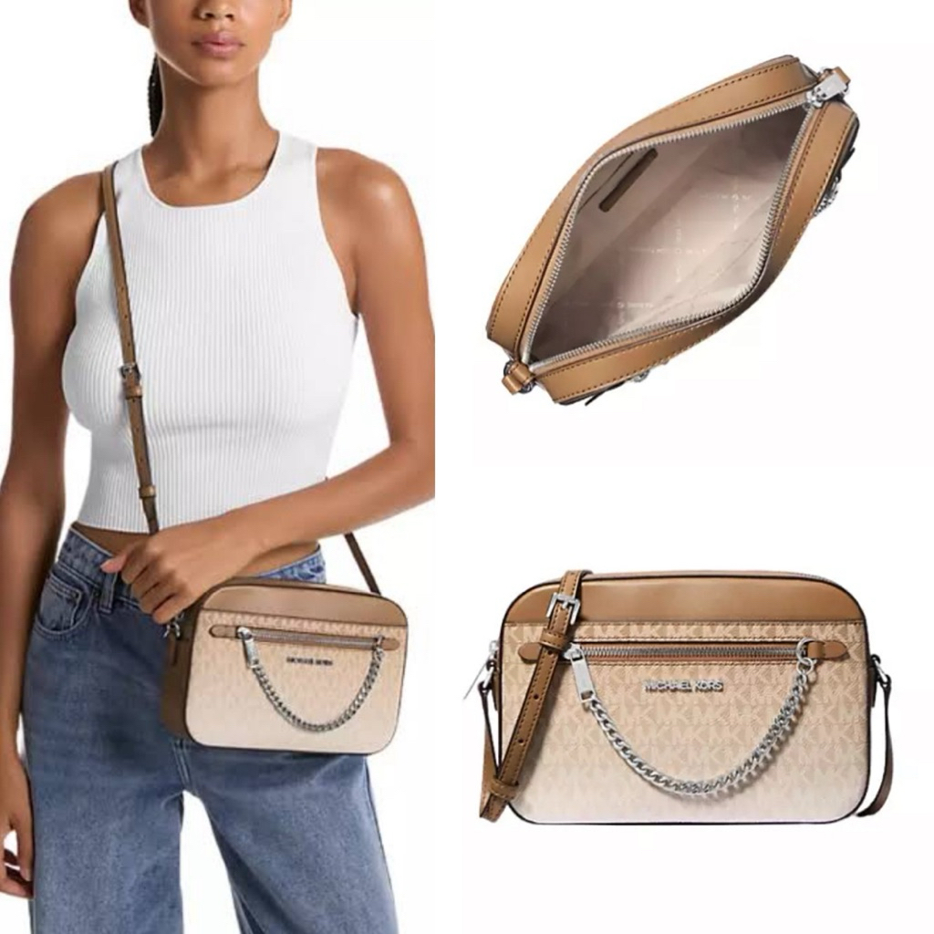 คป 🎀(สด-ผ่อน) เอ็มแค 35R5STTC9V Signature Logo Ombre Jet Set Large Crossbody Bag In Husk