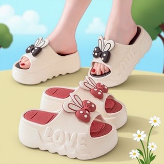 รองเท้าแตะแบบสวม ดีไซน์หูกระต่าย พื้นหนา แฟชั่นเพิ่มความสูงส…