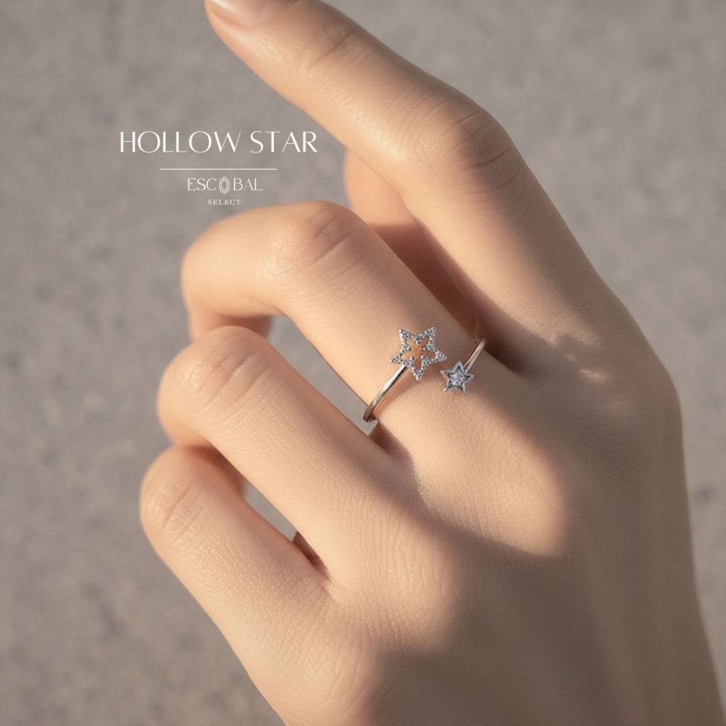 ESCOBAL แหวนเงินแท้ Hollow Star แหวนมงคล สไตล์ใหม่ แหวนดีไซน์สวย แหวนแฟชั่น แหวนปรับขนาด วาเลนไทน์