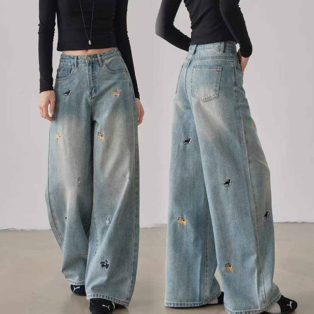 🔥919nn🔥ดเอวสูง ขากระบอกใหญ่ วินเทจ ทรงสวย มีครบไซส์ค่ะ กางเกงยีนส์ทรงกระบอกใหญ่ ย้อนยุค กางเกงยีนส์