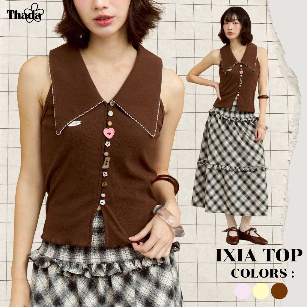 THADA.CO l "IXIA TOP" เสื้อแขนกุดคอปกดีเทลกระดุมแบบคละ