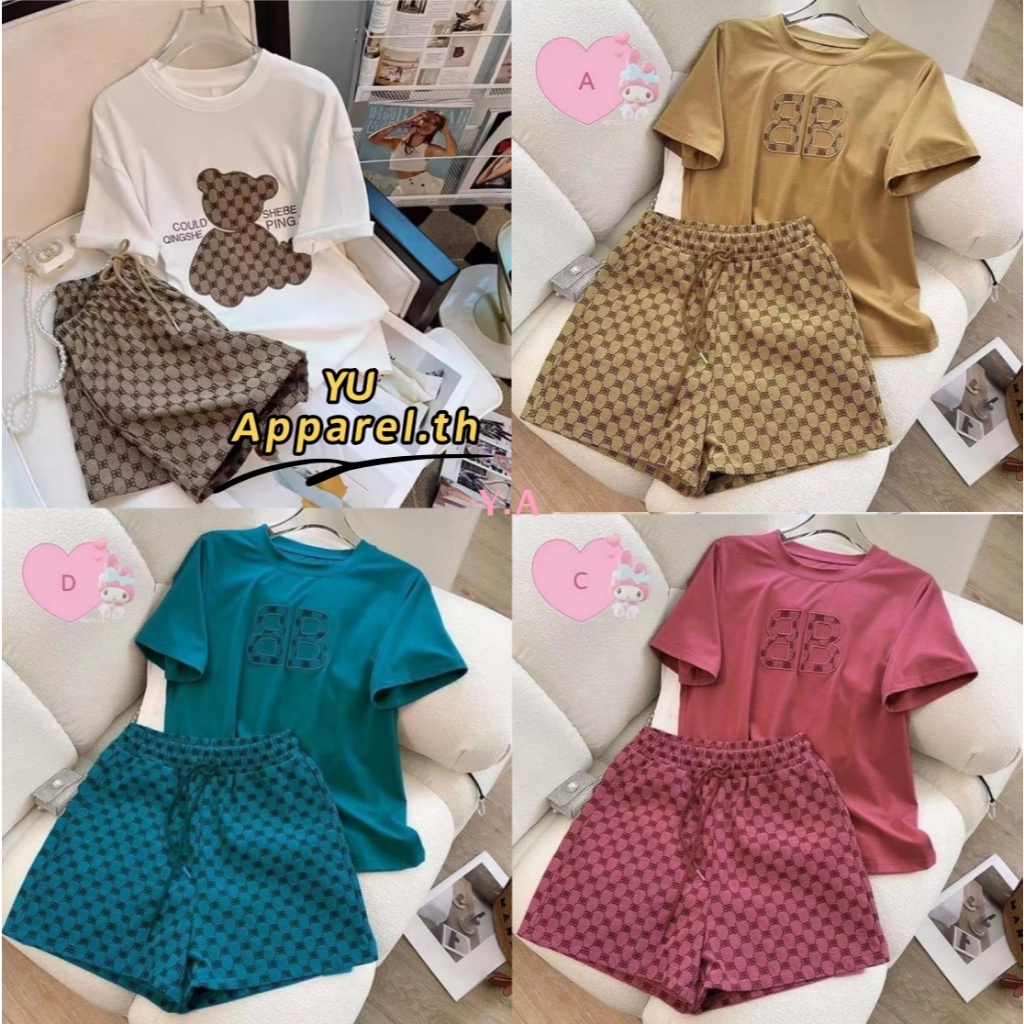 RedMango✨ ชุดเซ็ต2ชิ้นน่ารัก เสื้อ+กางเกงขาสั้น ลายหมีสุดคิวต์  ใส่นอนหรือพักผ่อนได้สบาย สไตล์เกาหลีสุดๆ✨-T008