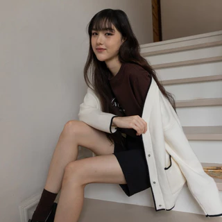 avo คาร์ดิแกนแต่งขอบทูโทน vivie knit cardigan