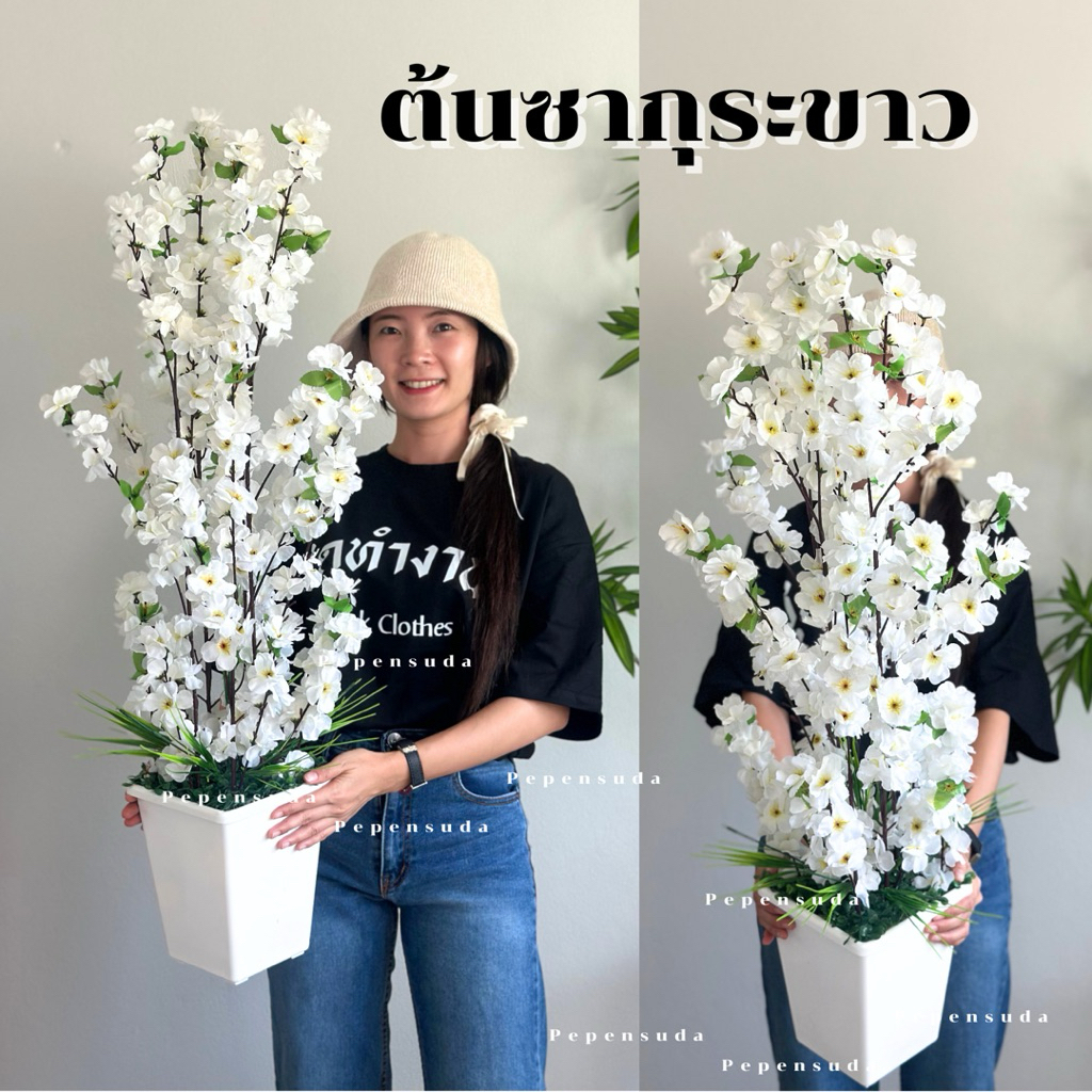 [ออกใบกำกับภาษีได้] 💕✨ต้นซากุระขาวหิมะปลอม พร้อมกระถาง 70-90 ซม. พร้อมส่ง ครบชุดตามรูปรายกานสินค้า สินค้าใหม่แนะนำ
