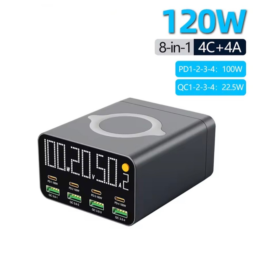 WLX-M1 เครื่องชาร์จ USB C GaN 120W PD3.0 PPS QC3.0 สถานีชาร์จเร็ว ชาร์จไร้สายแม่เหล็ก สำหรับแล็ปท็อป